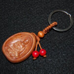 Wooden Buddha Keychain,Gemstone Beads,Good Wishes Keychain,Pray,Peace
